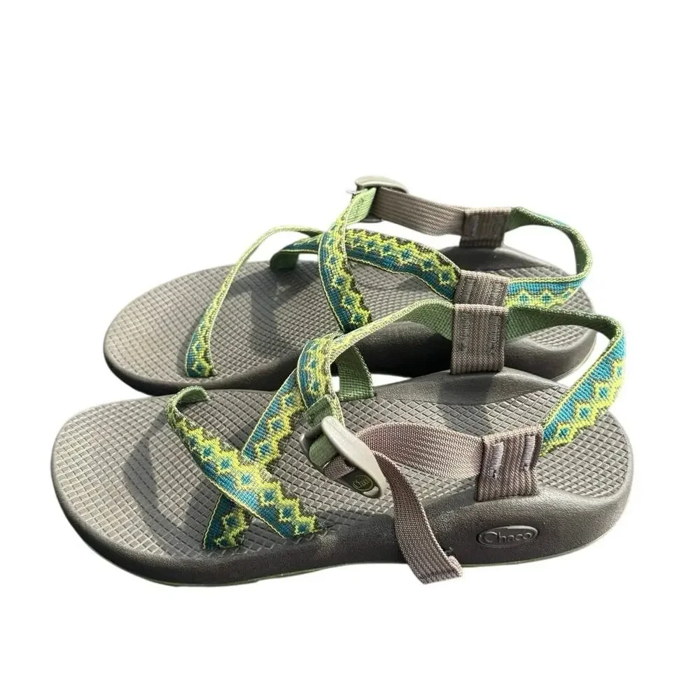 Chaco Z Cloud Sandals Green Brown Aztec Strappy Hiking Outdoor Recovery Women 11